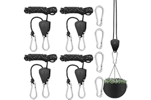 GENHH 4 Stück Ratchet Hanger, 68 kg Seilratsche mit Haken, 2 m Einstellbare Seil Seilhaken mit 4 Ersetzend, Ratschenseil Seilzugratsche Ratschenhaken für Pflanzenfächer Leichte Zimmerpflanzen Camping