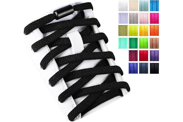 Olukssck 2 Paires Élastiques Lacets Plats avec Fermeture en Métal, Élastiques sans Nœuds Cravate Lacets pour Enfants et Adultes, Lacets de Sport de Chaussures pour Toutes Les Chaussures