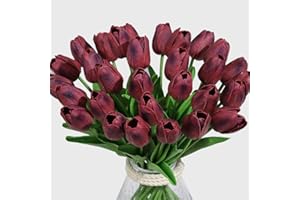 VERYHOME 10 unids Tulipanes Artificiales Tulipanes Flores Reales Falsas para la decoración de la Boda Fiesta de Hotel en casa, Vino Rojo