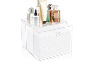 Velfree Caja desechable para toallas faciales con cajón, contenedores de almacenamiento acrílicos compatibles con toallas faciales limpias Clean Skin Club, organizador de maquillaje transparente para