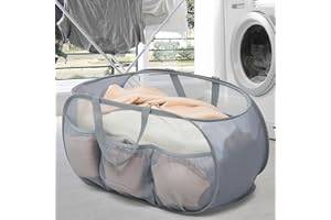 KunpengZen Faltbarer Wäschekorb, 1 Stück Pop Up Wäschekorb Klappbar Groß mit Mesh Griffen, Foldable Laundry Basket Stoffkorb für Kinderzimmer, Camping, Waschküche Aufbewahrung, Reisen