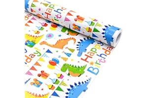 Kids Dinosaur Birthday Wrapping Paper Roll，Topeedy 43cm*10m Animal Eco Friendly Gift Wrap Printed with Dinosaur and Balloon for Boys or Girls Birthday Decoration- HB balloon