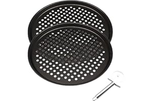 huoanpo 2 PCS Non-Stick Pizza Tray with Pizza Rollers | Perforated Oven Safe Baking Tray for Crispy Base and Even Heating | Dishwasher and Fridge Safe for Home and Restaurant Use (32cm)