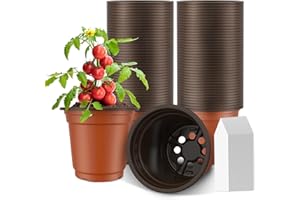 Macetas para vivero PEYOU, paquete de 100 macetas de plástico de 4 pulgadas con 100 etiquetas para plantas, macetas reutilizables para iniciar semillas para trasplantar plantas pequeñas en crecimiento