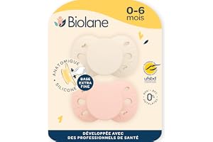 BIOLANE - Tétines anatomiques - Sucettes extra-fines - 0 à 6 mois - Rose et beige - Téterelle plate et réversible- Confort optimal- Respect du développement bucco-dentaire
