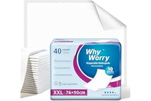 WhyWorry Empapadores Cama Adultos 76x90 cm para Incontinencia, Salvacamas para Adultos Desechables, Protector de Camas, Sillas y Sofás, Cambiador Desechable Bebe, 80 Unidades (2 Paquetes de 40)