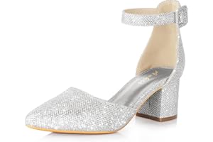 Ankis Closed Toe Heels for Women -Black Nude Gold Silver Pointed Toe Heels Low Block Chunky Women Court Shoes with Ankle Strap -2.25 Inch