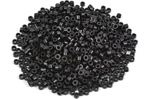 YTBYT 1000 Pièces 5.0mm Micro Anneaux Doublés de Silicone Liens Perles pour Coller les Extensions de Cheveux (Noir)