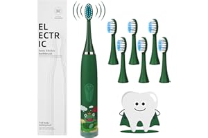 Vicloon Cepillo de Dientes Eléctrico Recargable 4 Modos de Limpieza Cepillo Electrico Infantil para Niños 3-8 Cepillo de Dientes Sónico para Bebés con 6 Cabezales de Alto, Impermeable IPX6, Verde
