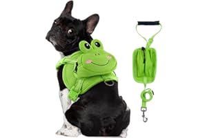 OUOBOB Imbracatura per cani con guinzaglio, Pettorina per cani con zaino, Borsa da sella per cani senza tirare, Borsa per cani in rete con anello a D, Zaino da trekking per cani di taglia piccola e