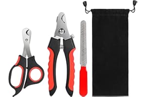 KTHZI Dog Nails Clippers Set of 3 Pcs,Trimmer with Safety Guard,Razor Sharp Blades with Bonus File,Cat Claw Clippers with Sturdy Non Slip Handles for Pets, Red & Black Set of 3