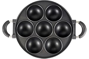 Kalastussaari Gusseisen Aebleskiver Pan, 7-Loch-Takoyaki-Pfanne, runde Aluminiumlegierung Ebelskiver Pan mit Anti-Scald