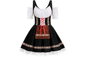 maxToonrain Vestito da donna Oktoberfest tedesco birra bavarniano abito tradizionale a sbuffo manica corta costumi di Halloween per le donne