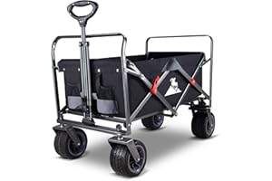 TOPWELL Garden Collapsible Wagon All-terrain Trolley Heavy Duty Foldable Beach Wagon, Capacity of 265lbs Garden Cart, Black/Grey