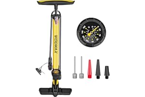 WEIDMAX Bomba de aire bicicleta, Bomba de Bicicleta ergonómica con Manómetro, Bomba de suelo para bicicleta Bomba de neumático de bicicleta portátil, Inflador Bicicleta de Alta presión para Válvulas Presta y Schrader
