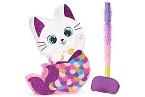 WERNNSAI Cat Pinata - Kitten Mermaid Pinata with Blindfold and Bat for Girls Kids Mermaid Birthday Party Decorations Under the Sea Party Supplies Baby Shower Summer Celebration Decor