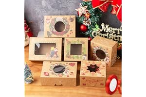 YEJAHY Confezione da 12 scatole per biscotti natalizi, con finestra trasparente, Natale, giorno del Ringraziamento, compleanno, festa