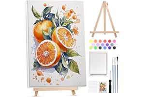 Lxmsja Dipingere con i Numeri Adulti con Cornice, Arancia Paint by Numbers Kit Principianti Con Cavalletto in Legno, Hobby Creativi Adulti Idee Regalo Donna Decorazioni Casa - 20x30cm