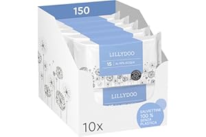 Salviettine umidificate LILLYDOO al 99% acqua, 600 pezzi (10 x 60), 100% senza plastica, senza profumi e delicate come acqua e cotone