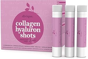 ‎DIVIQUE Divique Kollagen Trinkampullen mit Hyaluronsäure (30 Stk.) - 4.000mg Collagen + 100mg Hyaluronsäure - mit Vitamin C, Biotin, Zink, Kupfer, Selen - gesüßt mit Blütenhonig & Stevia - Erdbeergeschmack