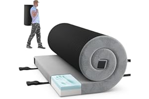 GYMAX Matelas Camping 1/2 Personnes Pliable, Longueur 183cm, Mousse à Mémoire de Forme, Housse Imperméable, Fond Antidérapant, Sangle pour Enroulement, Sac de Transport, pour Voyage, Randonnée