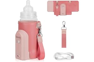 LIONELO Thermup Go Evo Przenośny Podgrzewacz do Butelek dla Niemowląt, Utrzymuje Ciepło Płynów, 5 Temperatur Pracy od 38 do 50o C Ładowanie USB-C, do 9h Pracy Wyświetlacz LCD (Różowy)