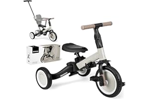 KIKKA BOO KikkaBoo FLIP, Triciclo Evolutivo de Bebé 5 en 1, Bicicleta con o sin Pedales, Ajustable y Transformable, Beige, Desde 1 Año Hasta 5 Años