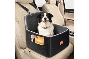 Asiento Perro Coche, Extra Estable Cama Perro Coche con Espuma Viscoelástica, Funda Lavable y Cinturón de Seguridad, Asiento Coche Perros para Medianos y Pequeños de hasta 13.6 kg, 52x52x50cm