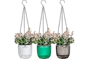 JOSTEVE 4.5 Inch 3 Pcs Self Watering Hanging Planter Indoor Plant Hanging Pots with Drainage Holes, Outdoor Small Hanging Planters Flower Pot Basket, Visible Water Level, Plant Hanger Home Decor, Gardening