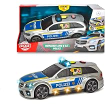 Dickie Toys Voiture de police Mercedes-AMG E43, police, moteur. Voiture jouet à pousser avec hayon argent/bleu de 30 cm avec batteries à effets sonores pour aboiements de chiens