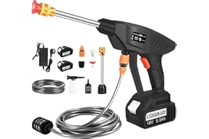 ASUNCELL Hidrolimpiadora de Alta Presion y 2 * 5,5Ah Baterías, Pistola de Alta Presión, Limpiador de Alta Presión con Boquilla 6 en 1, Hidrolimpiadora de Bateria para Limpiar Coche, Terraza, Jardín