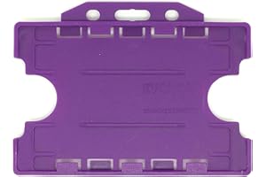 ALG ID Cards® Purple Double Sided/Dual Sided Rigid Purple ID Identity Card Pass Badge Holder for Neck Lanyard (Landscape/Horizontal) - Made in Britain from Recycled Plastic