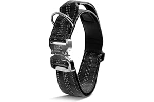 Black Rhino - Collare tattico per cani ultra morbido in neoprene imbottito per cani di taglia media, grande, XL | fibbia in metallo resistente | manico imbottito per addestramento del cane (L, nero)