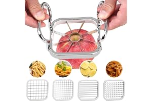 Coupe Pomme 5 En 1 En Acier Inoxydable - Trancheur de Fruits et Légumes avec Poignée pour Fabrication Bricolage, Pommes de Terre (Argent)