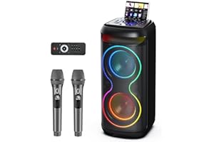 JYX Karaoke Machine with 2 Wireless Microphones for Adults, Big Bluetooth Party Speaker with LED Disco Light, Support TWS/USB/AUX/TF Card Input, Perfect for Outdoor, Home, Stage Subwoofers, T20T