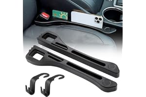 Zocipro 2Pcs Car Seat Gap Filler Leakproof Plugging Strips, Universal Faux Leather Car Gap Filler Organiser with 2 Car Seat Hooks, Prevents Falling Items, Wipeable Waterproof (Black)