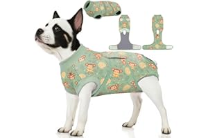 PetWarm Surgery Suit For Dogs Female,Recovery Suit for Dogs After Surgery,Dog Recovery Collars & Cones Alternative Dog Abdominal Wounds Bandages,Pet Surgical RecoverySuit,Monkey pattern,Green,XL