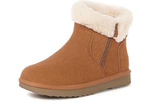 Hsyooes Bottes de Neige pour Femmes Botte de Hiver Imperméabl Chaussures Peluche Fourrés Bottines Suède Cuir Antidérapant
