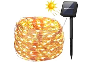 FANSIR Solar String Lights, 100 LED Solar Fairy Lights 33 feet 8 Modes Copper Wire Lights Waterproof Outdoor String Lights for Garden Patio Gate Yard Party Wedding Indoor Bedroom (Warm White)
