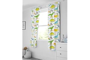 Bloomsbury Mill – Dinosaurierwelt – Gefüttertes Gardinenpaar mit Raffhalter für Kinder – 168 cm x 183 cm
