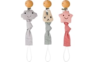 Thursday April 3 Stück Schnullerband Stoff, Schnullerkette, Schnullerkette Mädchen Junge Schnullerkette Schnullerband Stoff mit Buchenholz Clip für Lätzchen Dreieckstuch Sauger