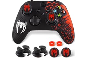 PlayRealm Silicone Skin Cover Sticker x 1 & Extender Grips x 2 for Xbox Series X/S Controller Spider Edition Red