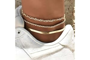 Bramian Multistrato Strass Cavigliera Oro Spiaggia Piede Gioielli Braccialetti Alla Caviglia Cristallo Regolabile per Donne e Ragazze (3 Pezzi)