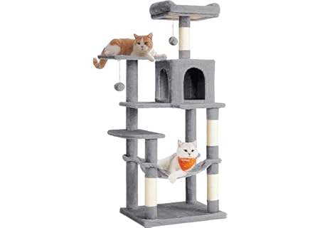 FEANDREA Kattträd, kattlägenhet med hängmatta, 143 cm, ljusgrå PCT161W01 - Amazon Deal & Rabatt
