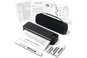 TATTMUSE Stampante Portatile A4 Kit, Stampante Termica Compatibile Connessione Bluetooth e USB, Con Custodia per il Trasporto e 4 Rotoli di Carta Termica, Senza Inchiostro Stampa in Nero e Bianco
