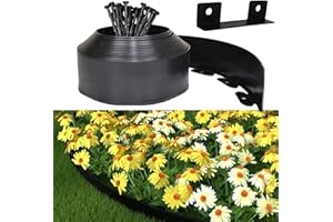 BNREDA Bordura Giardino Plastica, Recinzione Giardino Esterno 10cmx10m, Include 30 punte di ancoraggio e 1 connettori, con un paio di guanti, Recinzione Decorativa per Giardino (Nero, 10cmx10m)