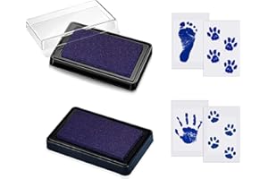 AZWOOD Kit Empreinte Pieds et Mains Bébé, 2 Enfant Empreinte Tampons avec 4 cartes d'impression Pour Nouveau-né Bebe, Pattes De Chien Et Chat - sûr et réutilisable, facile à nettoyer (Encreur bleue)