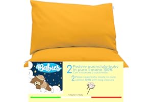 4BABIES - Taie d'oreiller 60x40 cm pour Enfant - Lot de 2 taies d'oreiller pour lit bébé et lit 100% Pur Coton - Made in Italy - Fermeture à enveloppe - Certifié Oeko-TEX - Jaune