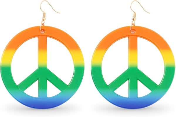 Hippie Peace örhängen – regnbåge fredshänge för kostym på karneval, karneval som kostym tillbehör – ringar smycken