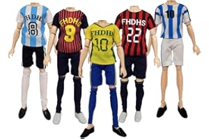 Lance Home®5 sets Handmade Casual Clothing Football Shirts Short Sleeve Costume Sports Pants for 32cm Boy Dolls Random Style